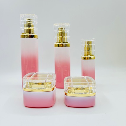 现货四方玻璃瓶护肤品包材电镀乳液泵头化妆品玻璃瓶方形套装瓶