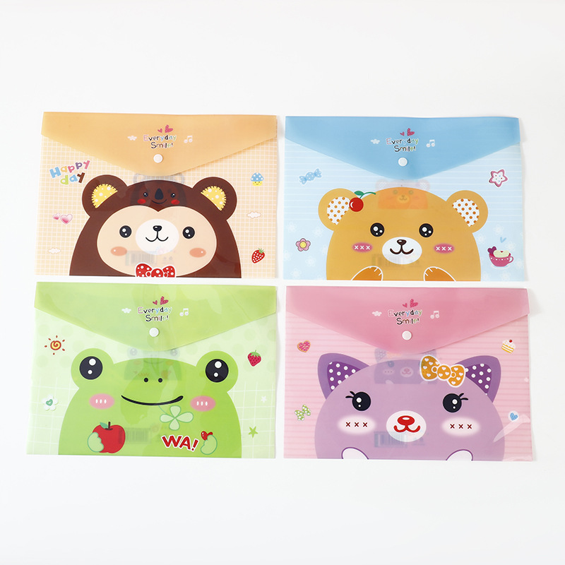 Office Paper File Bag Cartoon A4 File Bag Large Capacity Examination Paper Storage Bag Cartoon Transparent Snap Fastener Pp Buggy Bag File Folder