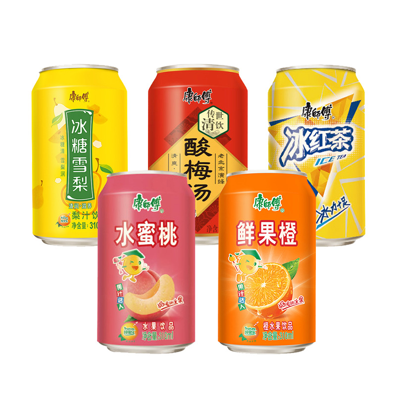 康师傅矮罐装水蜜桃310ml*24听装果汁饮料冰红茶整箱包邮一件代发