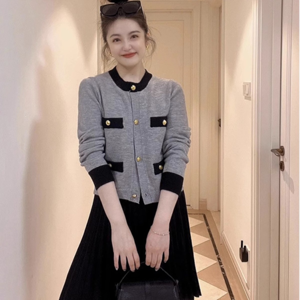 韩版时尚气质小香风针织衫2023新款秋季通勤别致独特减龄开衫外套