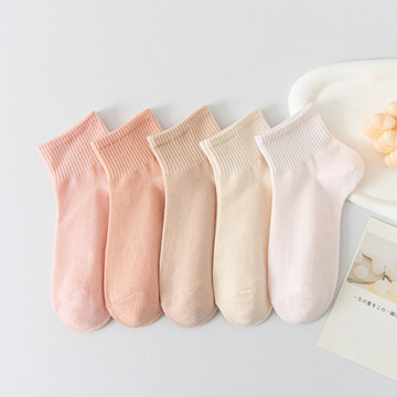 粉嫩袜子女春秋短筒袜薄女百搭日系可爱短袜ins潮纯色粉色女袜