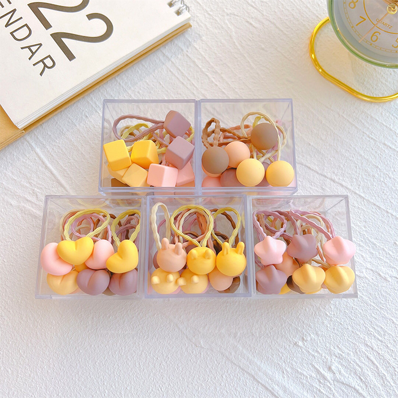 12 Pieces ~ Milk Coffee Color Children's Headband Korean Frosted Cartoon Hair Band Rubber Band Baby Elastic Hair Ring Headdress