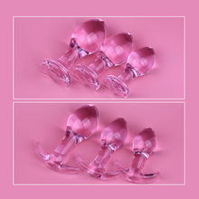 粉色女用水晶玻璃后庭拉珠肛塞自慰器后庭开发扩肛器成人情趣用品