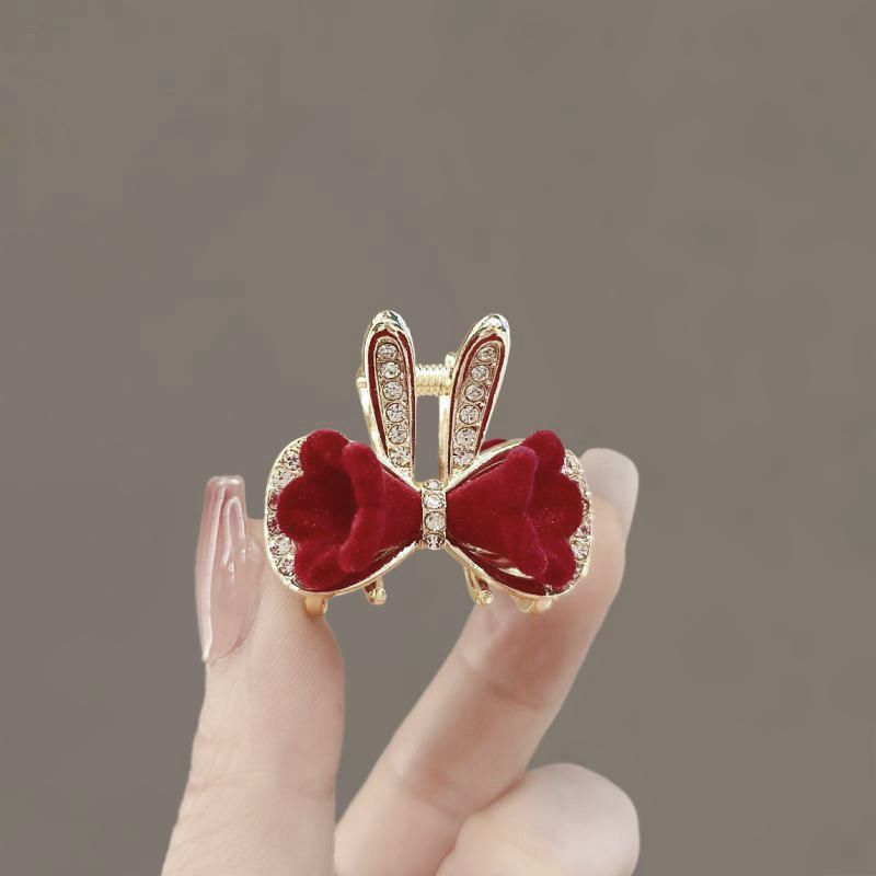 红色蝴蝶结小抓夹女发饰小号公主头迷你精致小发夹水钻高端小夹子