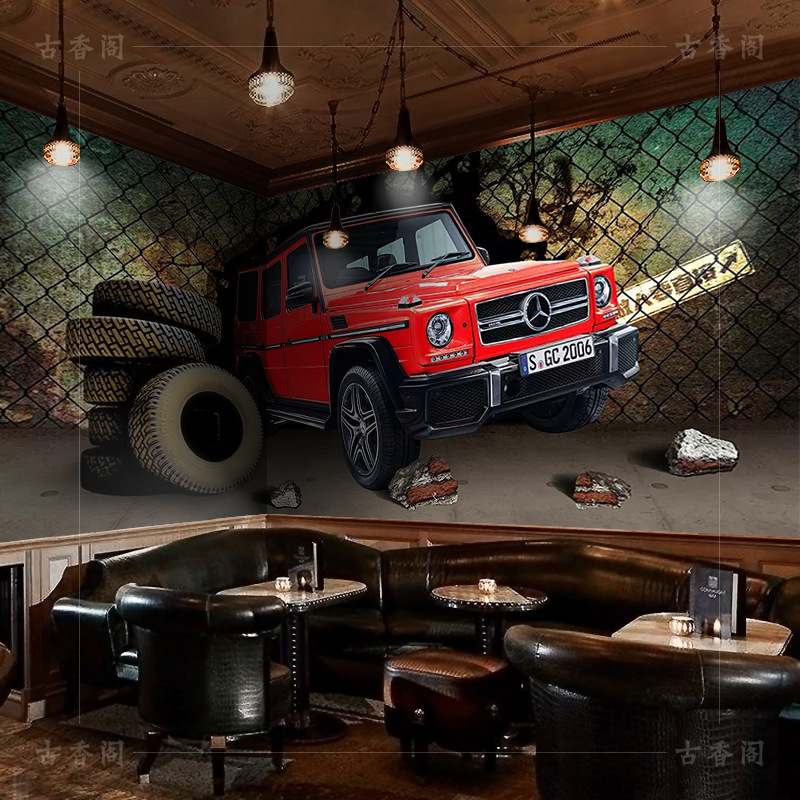 3d汽车墙纸汽车美容店装饰背景墙改装店机车主题立体壁画个性墙布