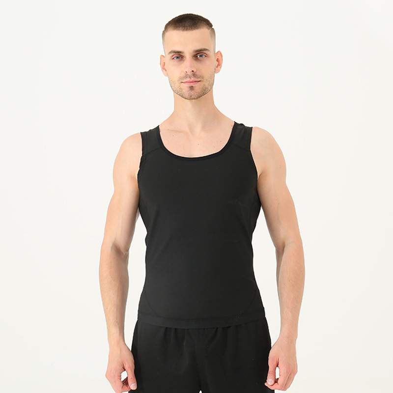 Cross-Border in Stock Professional Yoga Fitness Sports Storm Tank-Top Compact Stretch Belly Compression Shaping Men's Vest