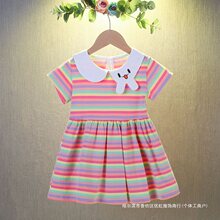 女童连衣裙夏装薄款2023新款小女孩韩版短袖彩虹宝宝棉质公主裙子