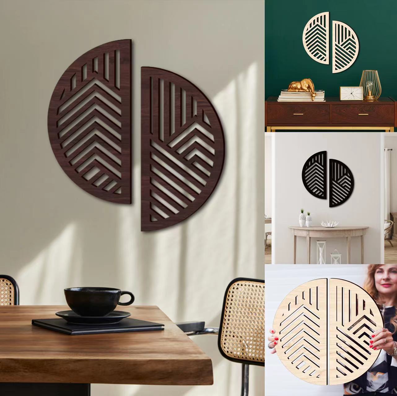 mz168创意立体彩色镂空木质半圆形墙贴挂件家居背景墙装饰木板5mm