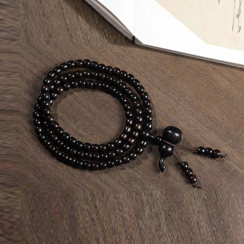 紫光檀珠手串108颗男女 老型珠黑檀乌木质手链念珠盘玩直播批发