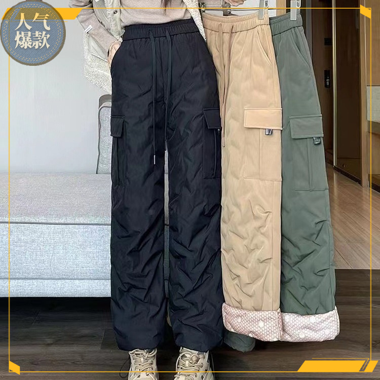 外穿高级羽绒裤女冬季新款加绒保暖棉裤高腰显瘦休闲束脚工装裤子