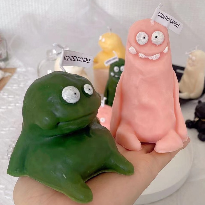 Two Clay Candle Funny Ugly and Cute Hand Gift Fat Thin Clay Monster Cartoon Shape Aromatherapy Candle