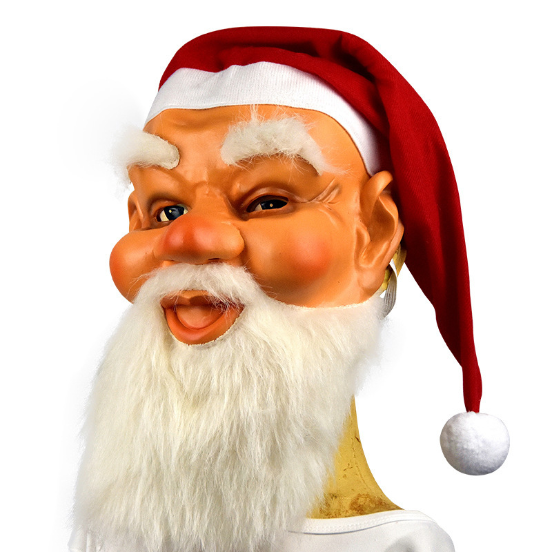 圣诞白胡子老人面具圣诞节老公公恐怖乳胶头套圣诞老人面具