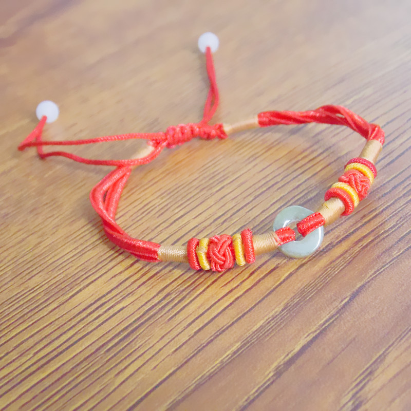 2021新款玉石平安扣红绳手链成品 两个菠萝结双线编织红绳手绳