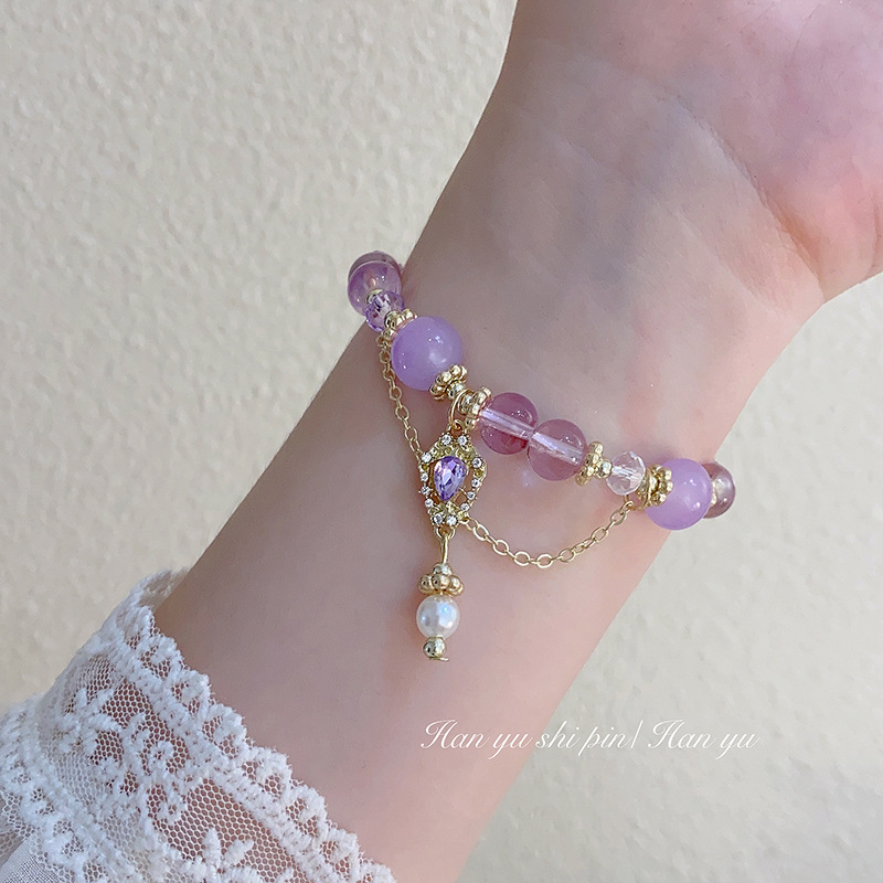 Xiaohongshu Same Style New Chinese Style Purple Crystal String Beads Bracelet Special Interest Light Luxury Double Layer Geometric Bracelet Girlfriends' Gift