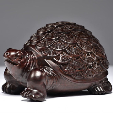 木雕摆件金钱龟富甲天下木质黑檀乌龟男文玩手把玩件汽车文玩