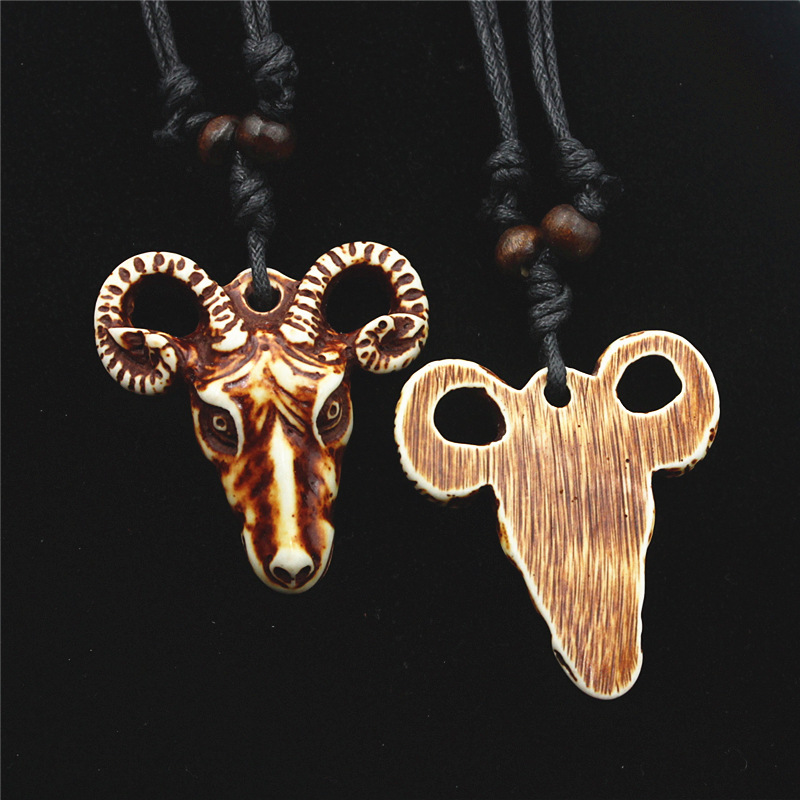 万圣节树脂羊头吊坠项链 欧美风个性羊头男士项链毛衣链饰品批发