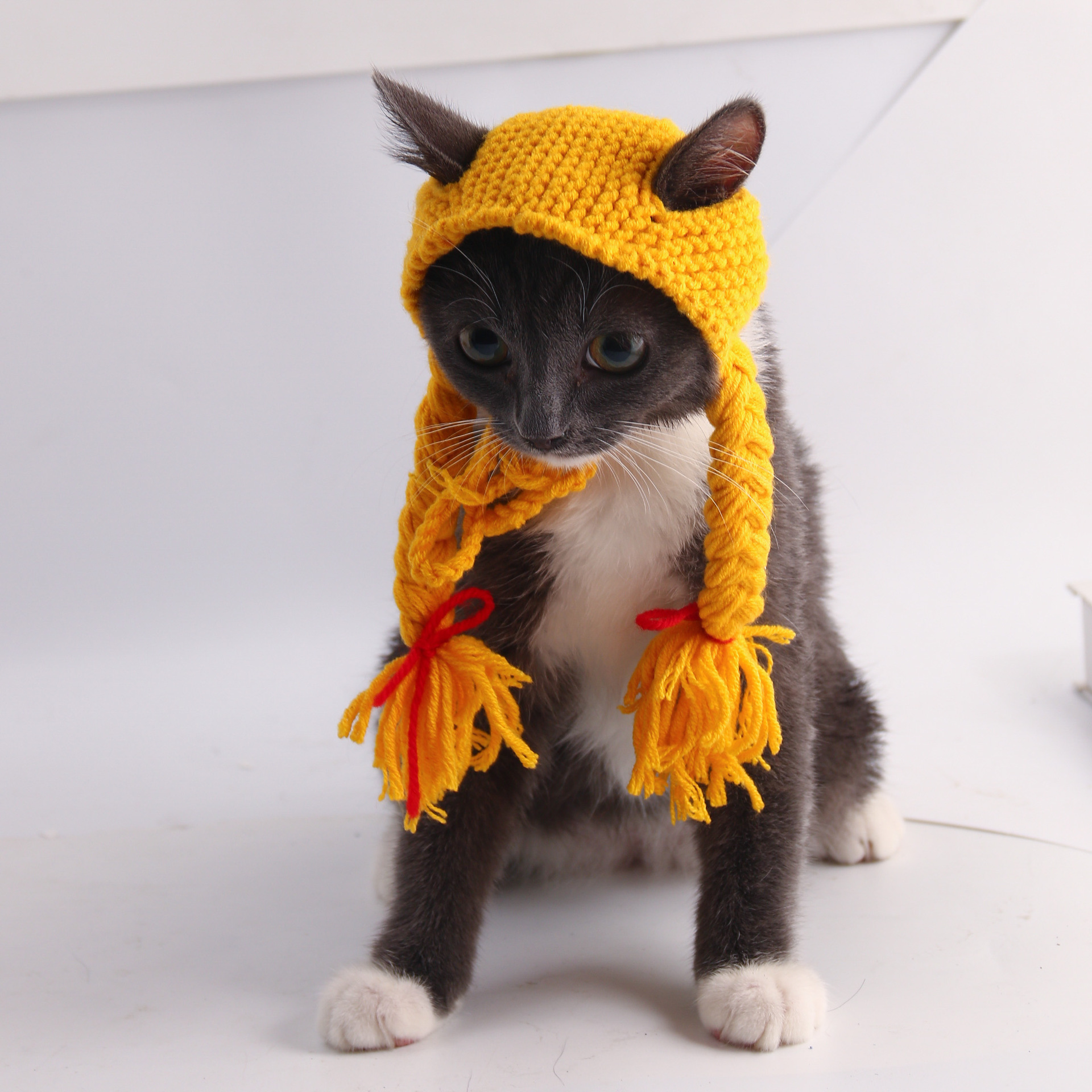 跨境猫咪头套手工编织宠物帽子萌宠饰品猫咪狗狗卡通派对宠物头饰