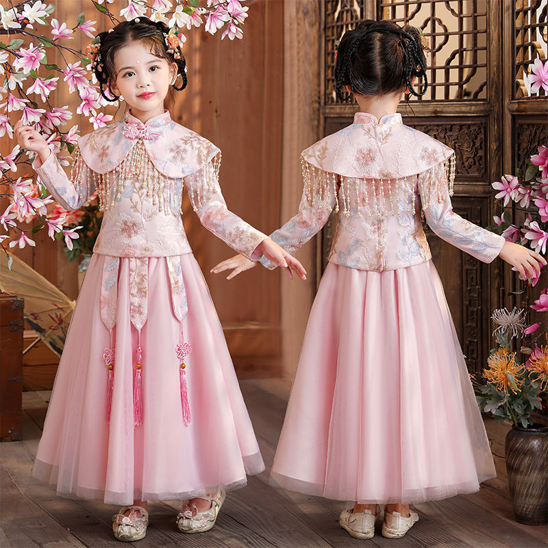汉服女童秋季唐装2024新款古装中国风超仙连衣裙儿童套装古风裙子