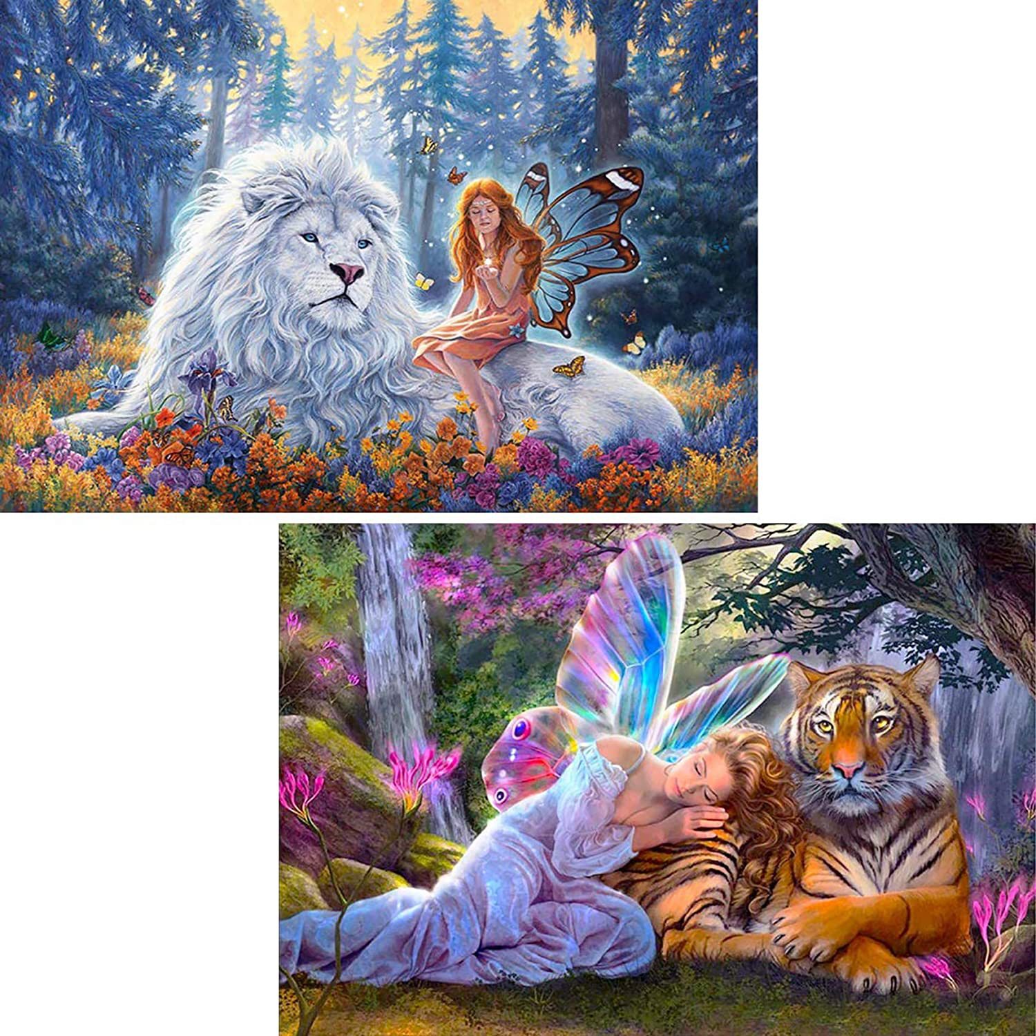 5d钻石画满钻动物狮子老虎diy圆钻美女与野兽钻石绣装饰画客厅