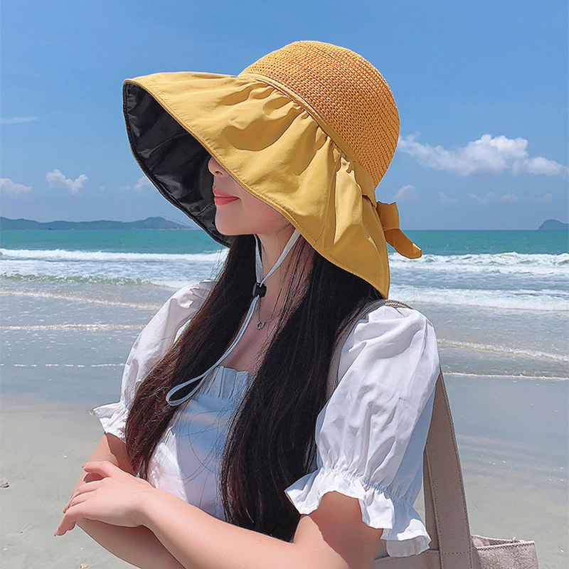 Black Rubber Sun Hat Women's Uv Protection Sun Hat Big Brim Fisherman Hat Foldable Sun Hat New