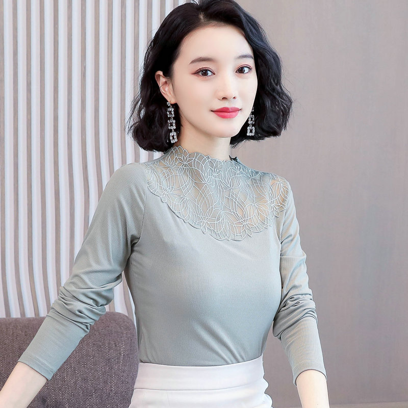 蕾丝打底衫女春秋2021年新款修身内搭上衣长袖时尚洋气百搭打底衫