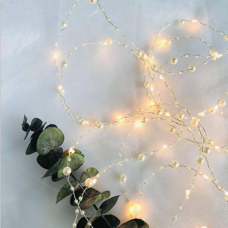 White Imitation Pearl Copper Wire Led Lamp Beaded String Light Wedding Decoration Manufacturer Amazon Hot Sale Products