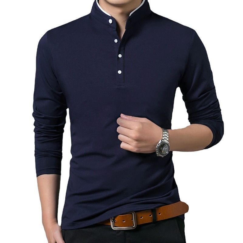 Popular 2020 New Men's Long-Sleeved T-shirt Classic Solid Color Young and Middle-Aged Fashion Business Casual Men's Polo Shirt