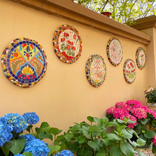 多陶瓷马赛克庭院墙面墙壁圆形壁饰挂件壁挂 花园院子装饰