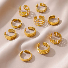 欧美ins风时尚不锈钢戒指女复古流行几何开口调节钛钢戒指批发