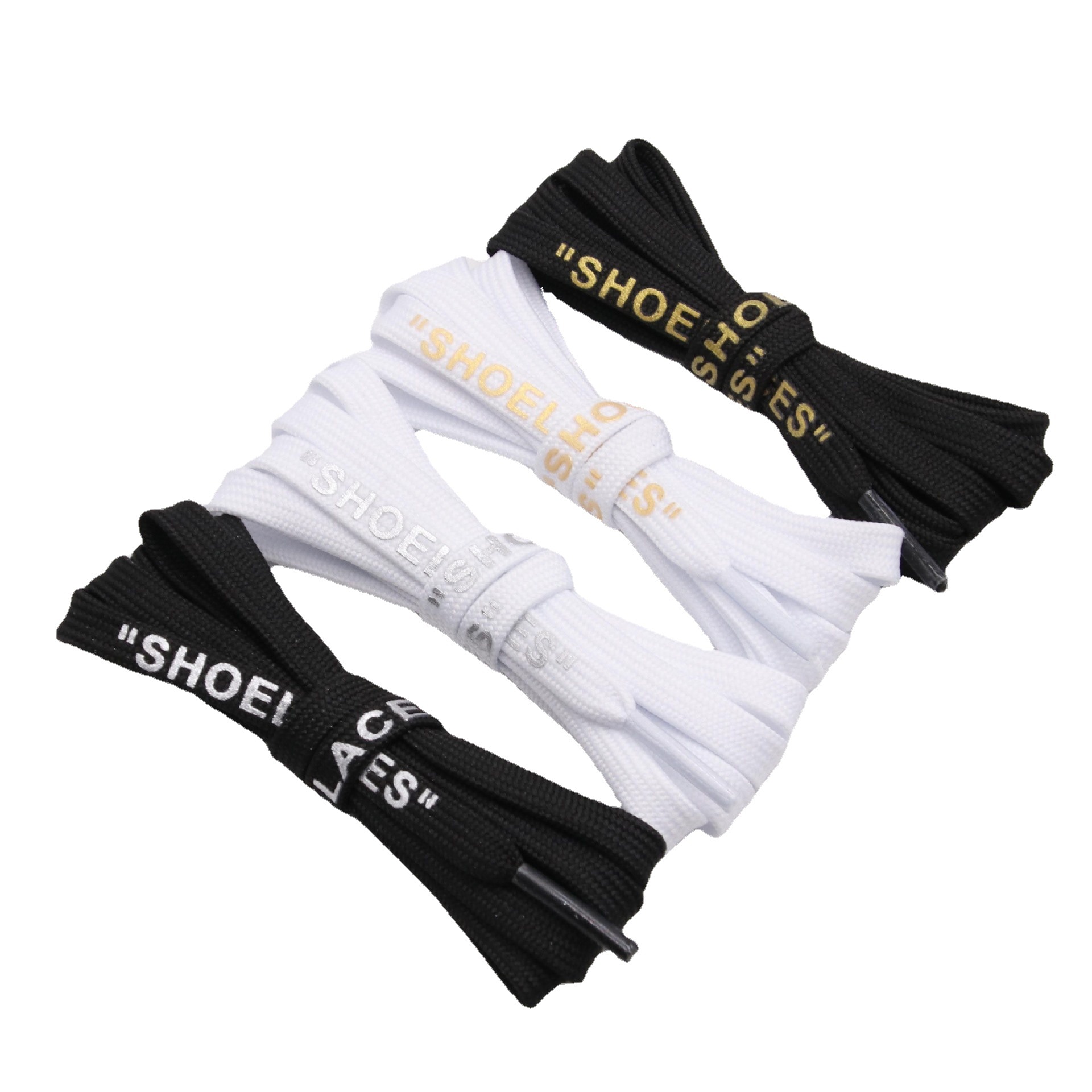 库洛金厂家现货双层涤纶扁鞋带黑白色字母印刷麦昆女小白鞋鞋带