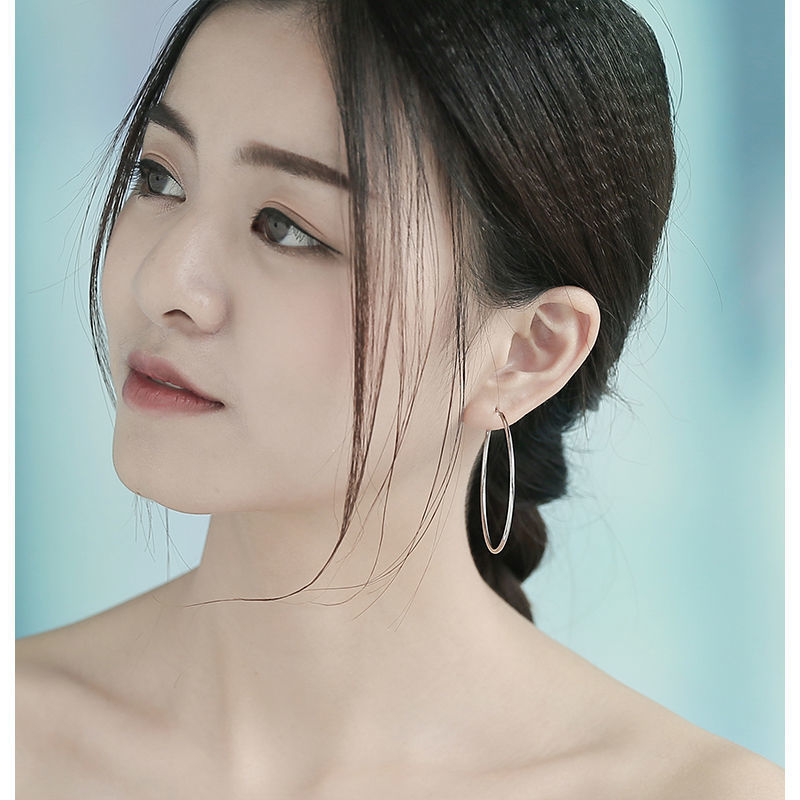 s925镀纯银耳环女夸张大耳环大圆圈菱形大耳圈耳钉耳饰明星同款