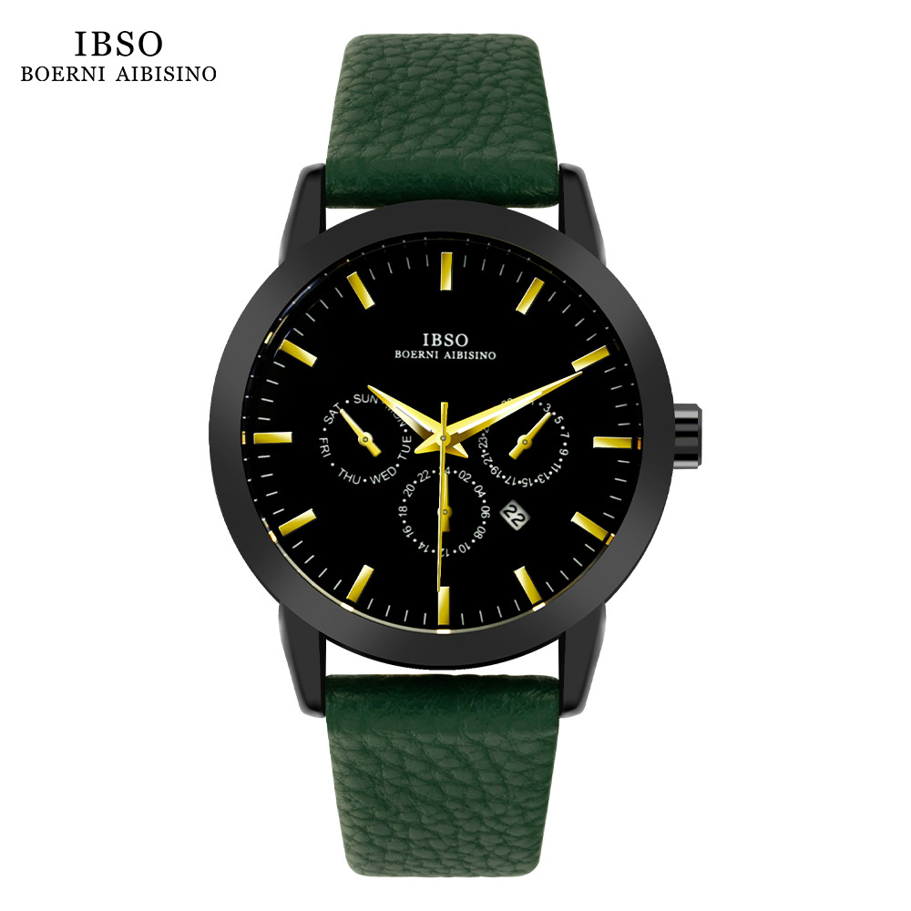 Ibso Tik Tok Live Stream Popular Women's Quartz Watch Calendar Leather Strap One Piece Dropshipping