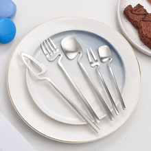 亚马逊304不锈钢餐具挂杯刀叉勺5件套个性创意悬挂壁咖啡勺水果叉
