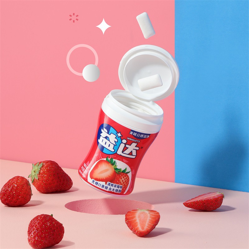 wrigley/箭牌益达木糖醇无糖口香糖薄荷味56g(40粒) 草莓味薄荷糖