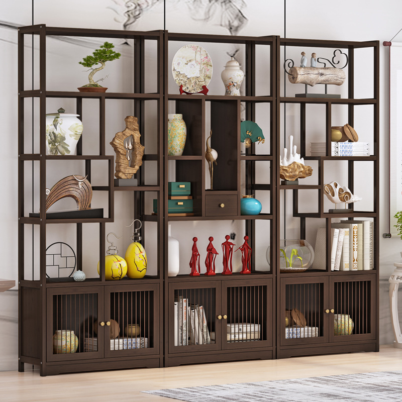 简约现代茶柜架置物架家具茶叶展示柜落地楠竹学生简易储物收纳架