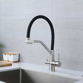 跨境304不锈钢厨房净水龙头三合一直饮水龙头菜盆厨房冷热水龙头