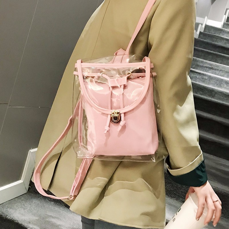 Women's Bag 2020 Autumn and Winter New PVC Transparent Backpack Korean Style Gel Bag Trendy Fashion Women's Travel Backpack