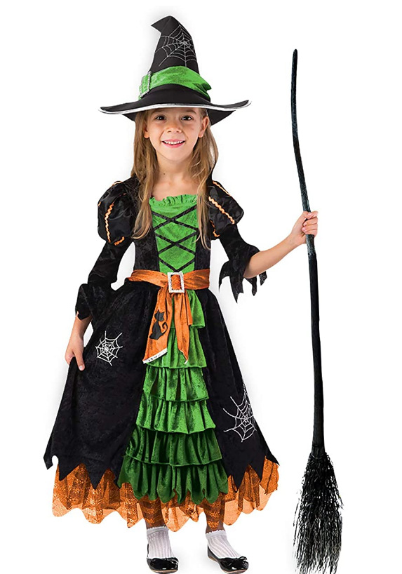 儿童女孩女巫裙帽子连衣裙万圣节服饰节日巫婆衣服公主裙长裙