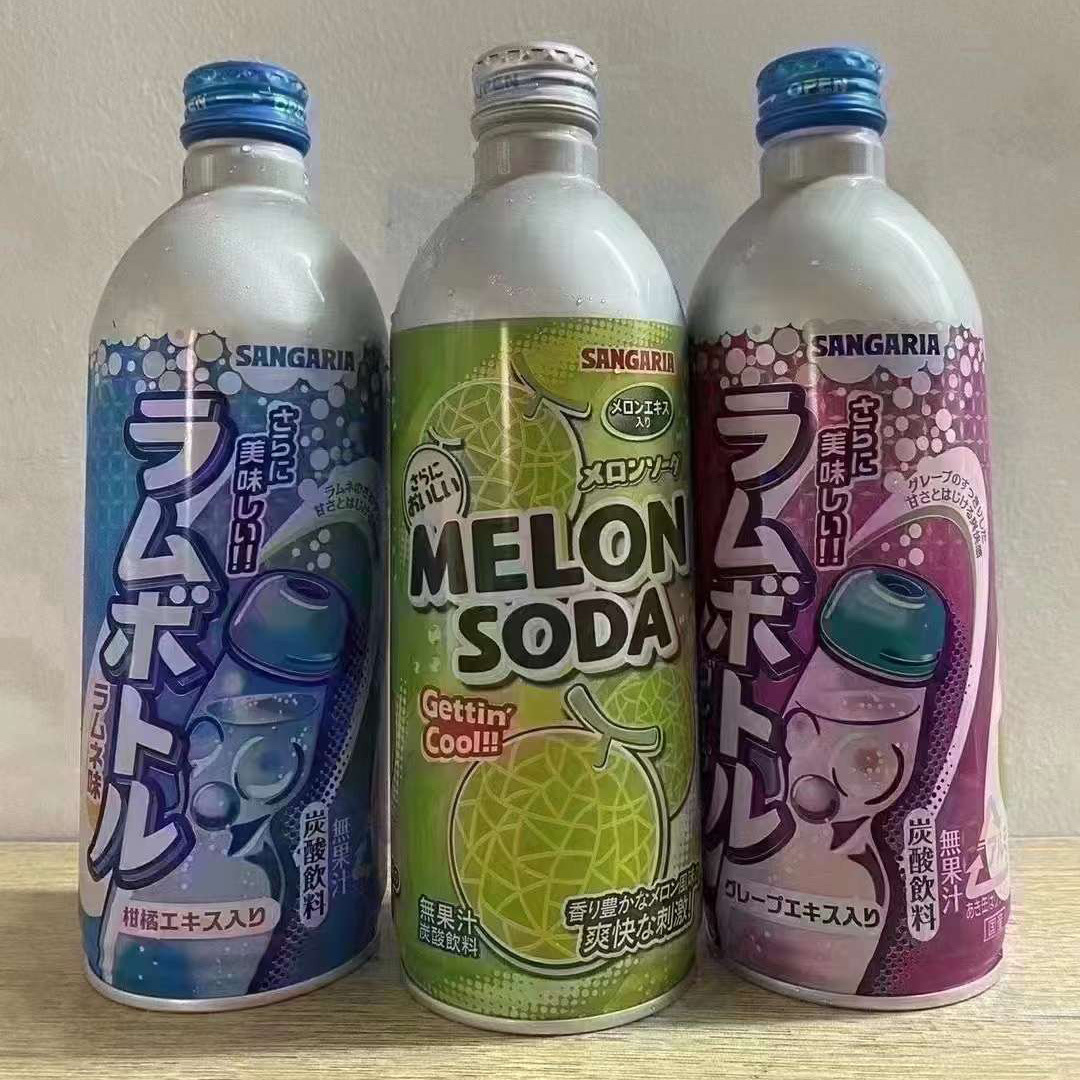 日本进口sangaria三佳利波子汽水水果味碳酸饮料500g一箱24罐