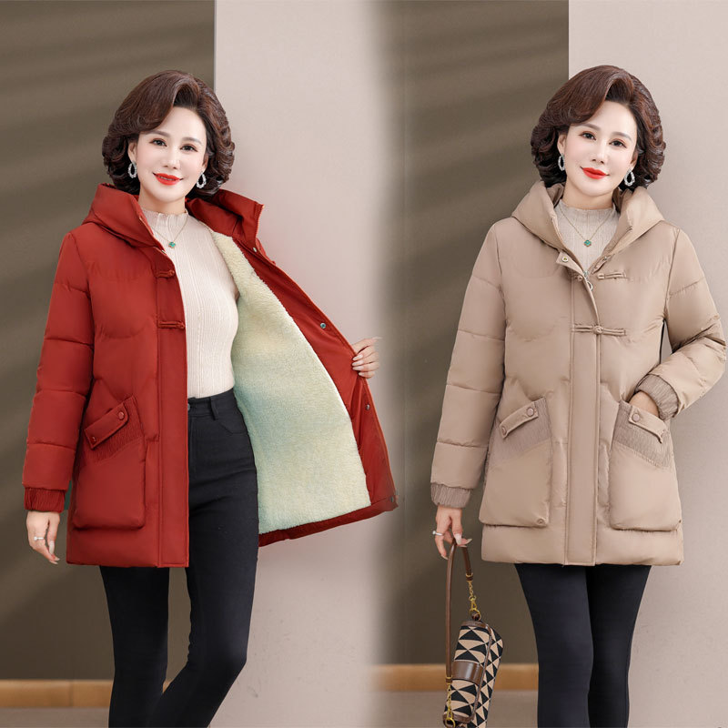 中年妈妈冬装外套加绒加厚中老年人冬季棉衣棉袄阔太太气质棉服女
