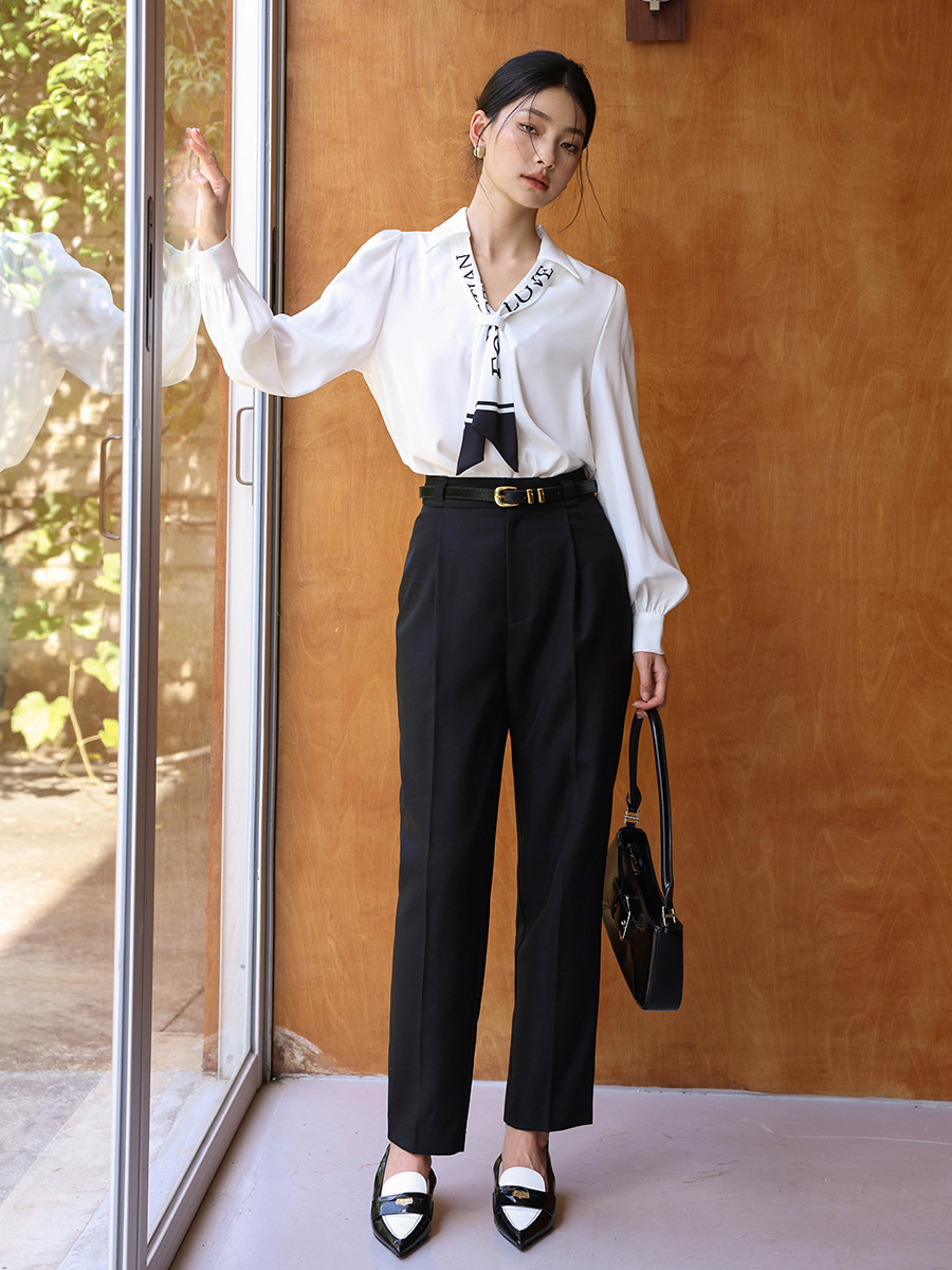 起范 秋季新款显瘦小脚西装裤女通勤风时髦高腰直筒长裤子 81698