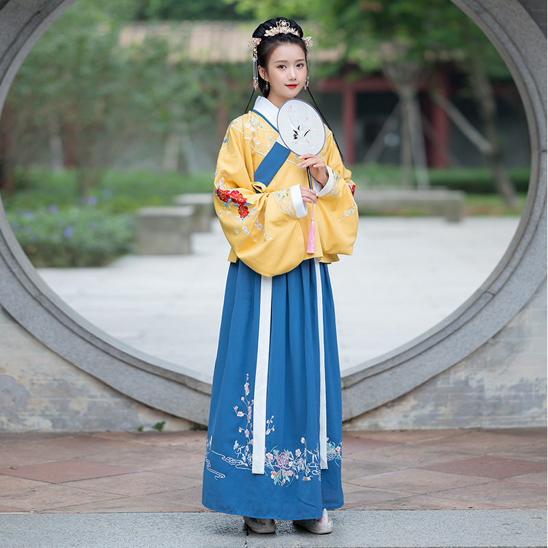 汉服女成人古装秋冬新品 双层上袄改良下裙两件套改良汉元素学生