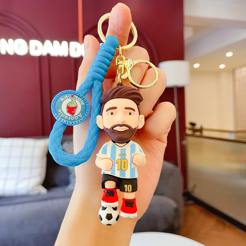 Creative Football Star Keychain Cartoon Pvc Character Doll Bag Package Pendant Car Key Ring Gift Wholesale