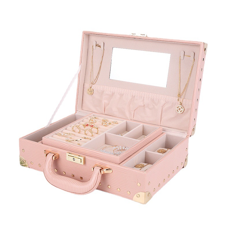 Double-Layer Jewelry Box Ornament Finishing PU Leather Gift Ring Packing Box Earrings Necklace Jewelry Storage Box