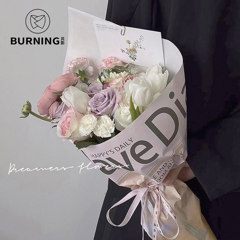 包花纸法国小镇小清新花束包装纸鲜花英文报纸医用包装吸塑盖材可印刷