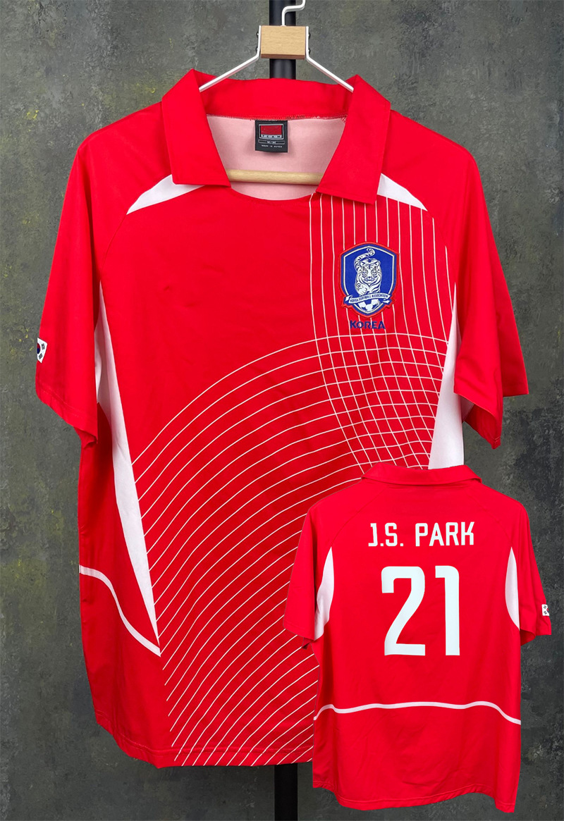 2002日韩世界杯韩国队主场红色复古球衣朴智星21号短袖足球服
