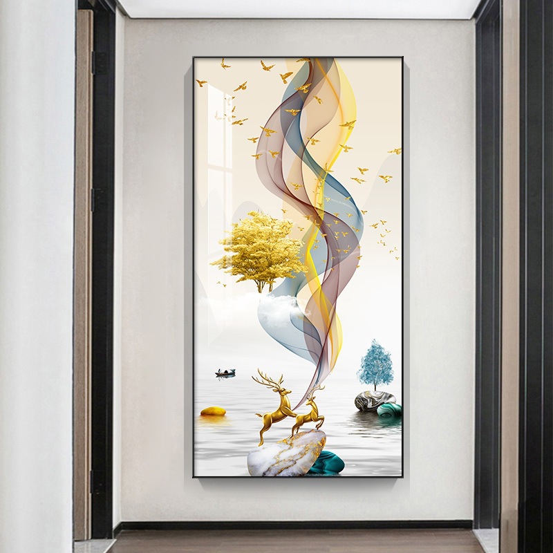 玄关装饰画现代简约晶瓷画入户正对门墙画壁画走廊过道竖版挂画