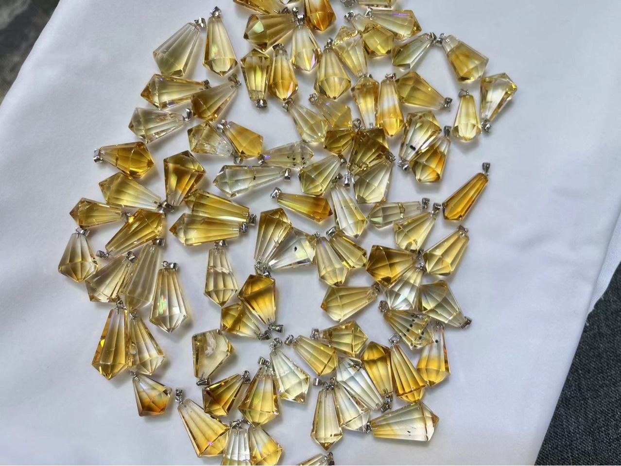 p天然黄水晶灵摆吊坠双尖水滴之泪六芒星灵摆项链男女情侣礼物