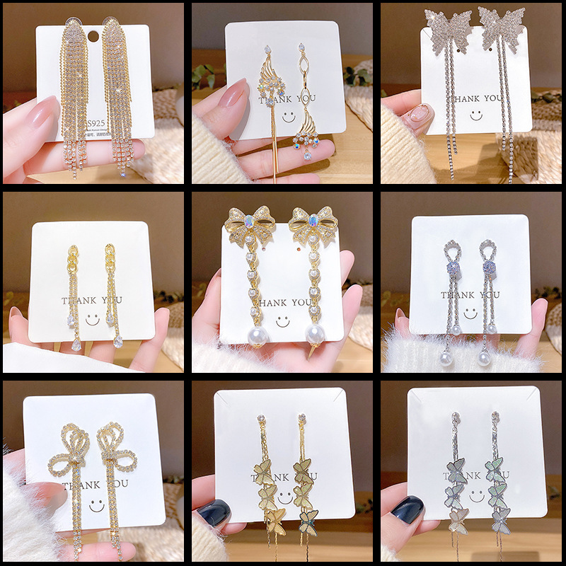 Sterling Silver Needle Elegant Tassel Earrings Advanced Simple and Thin Face All-Match Earrings Korean Style New Fashion Earrings Wholesale