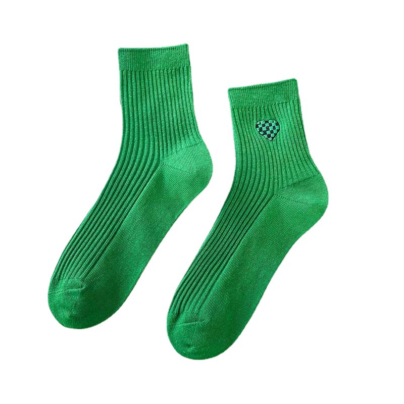 绿色袜子女中筒配鲨鱼裤外穿运动袜ins潮日系网红条纹纯棉春长袜